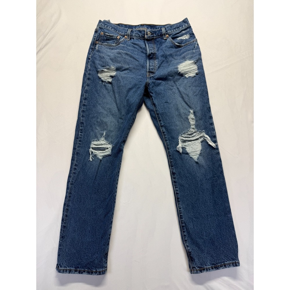 Levi's 501 Original Fit Jeans Womens 33x30 Blue Denim Mid Rise Distressed Ripped